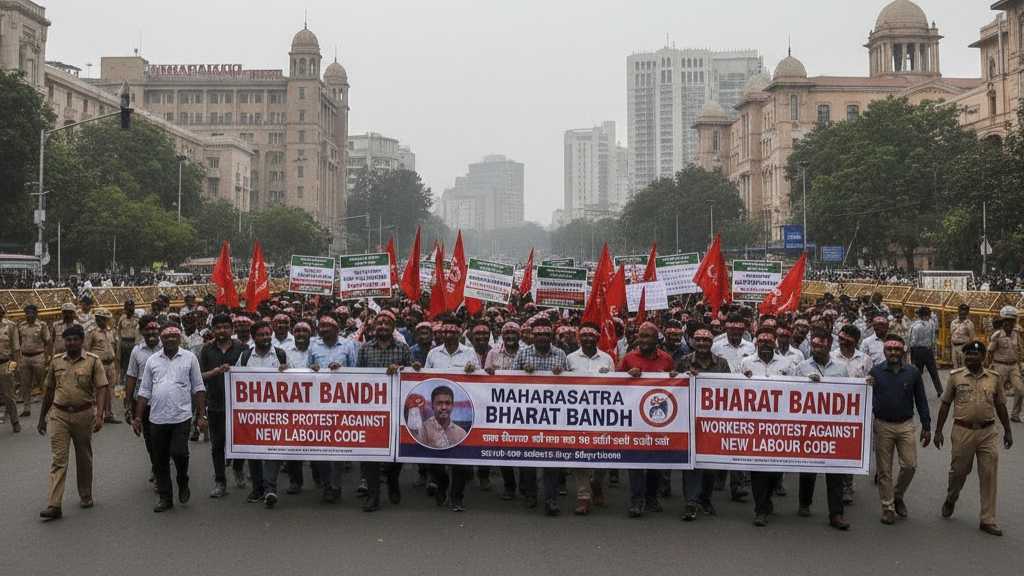 maharashtra bharat bandh workers protest against new labour code